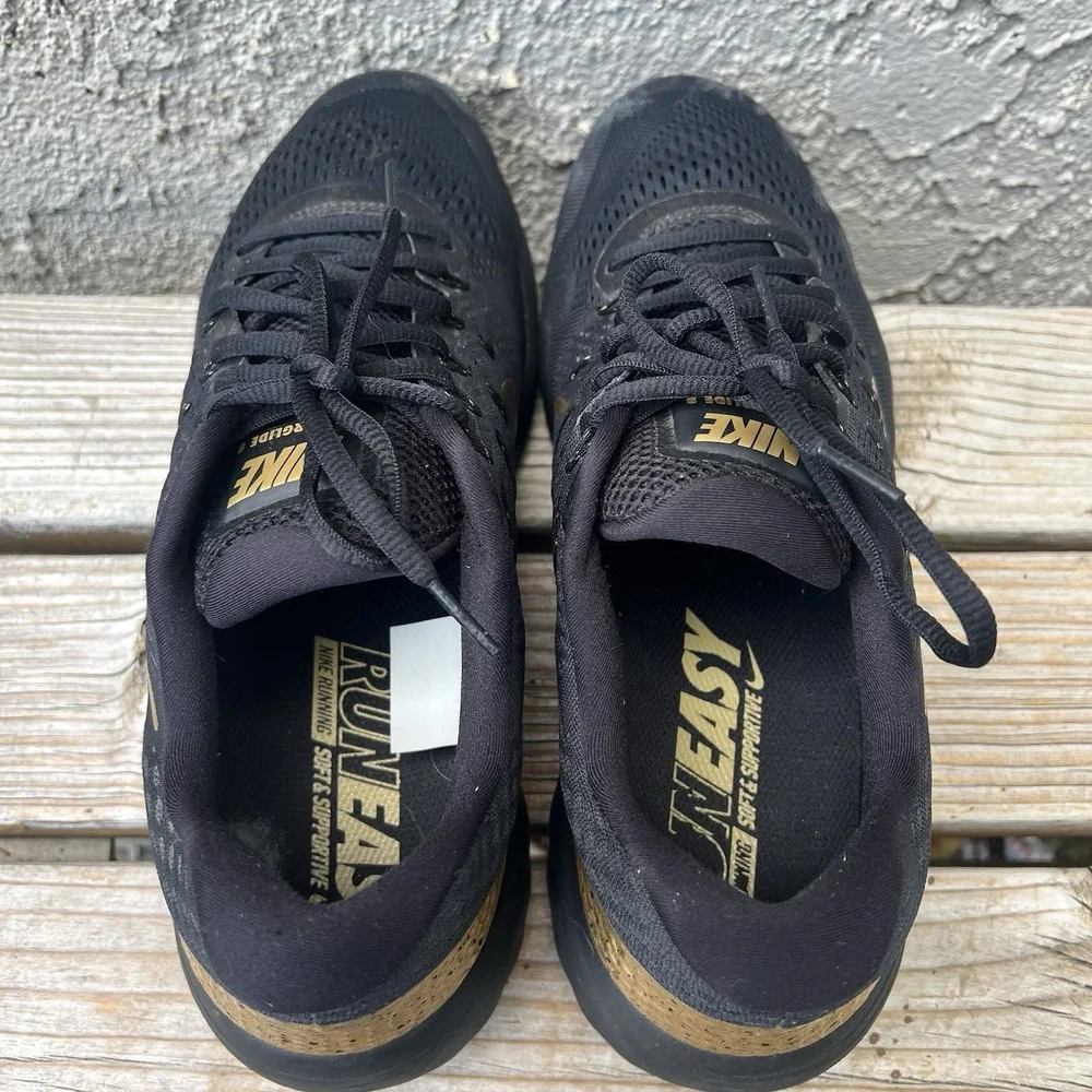 Nike Shoes Men Size 12 Lunarglide 8 LE 878706-007 Black Gold Running Sneakers